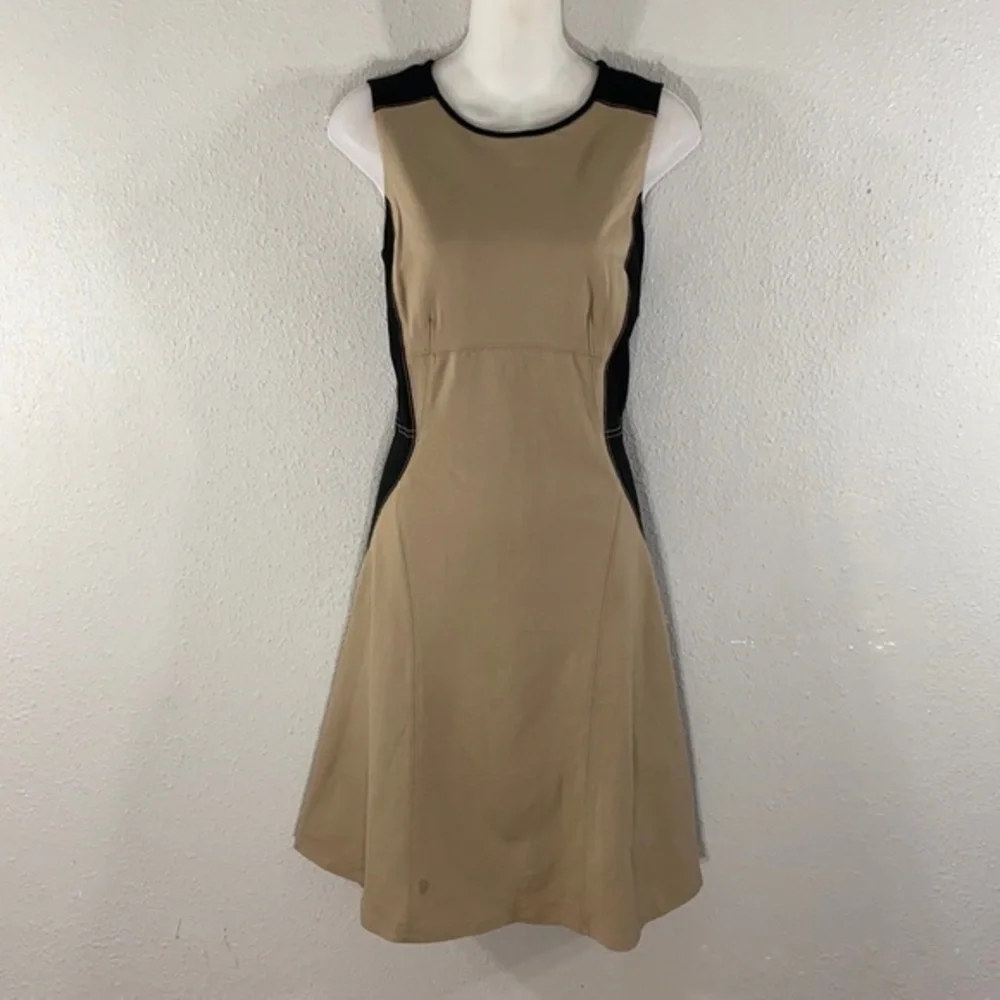 Ann Taylor tan black sleeveless flare dress W27